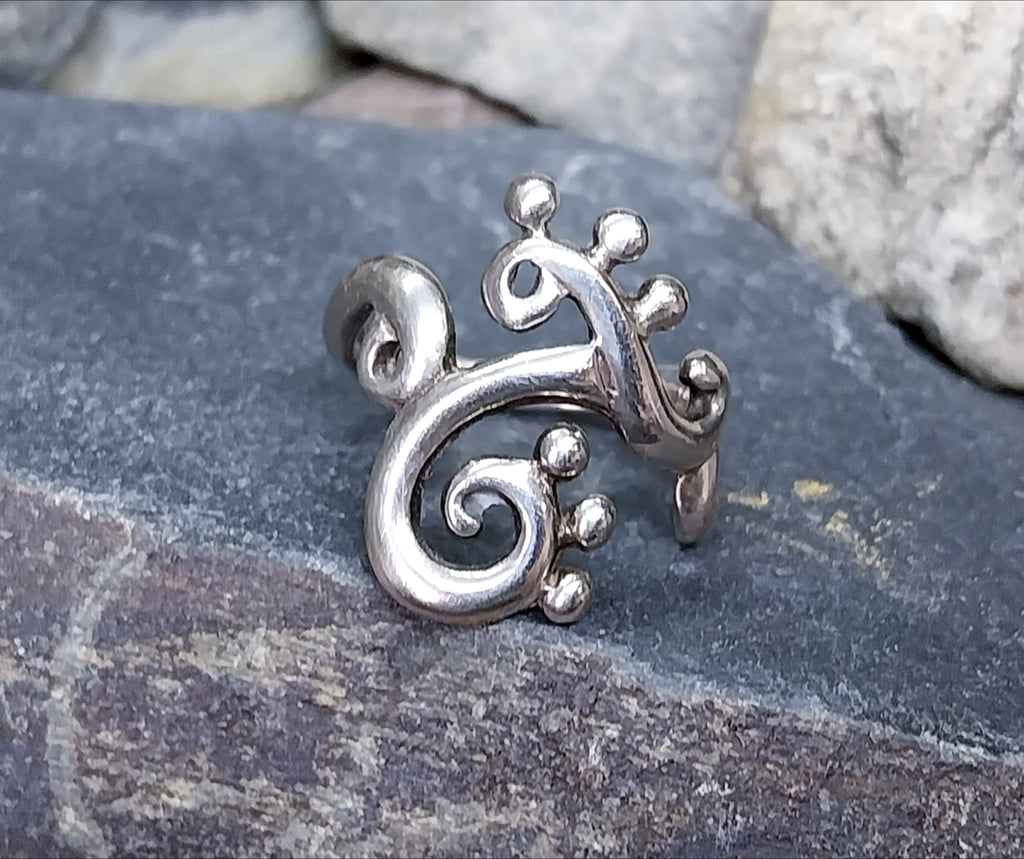 Vintage Abstract Sterling Silver Ring - uk size P (us 7.5) - 6g