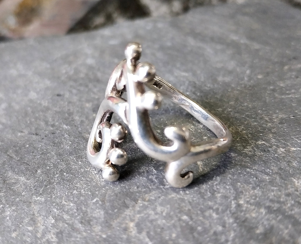 Vintage Abstract Sterling Silver Ring - uk size P (us 7.5) - 6g