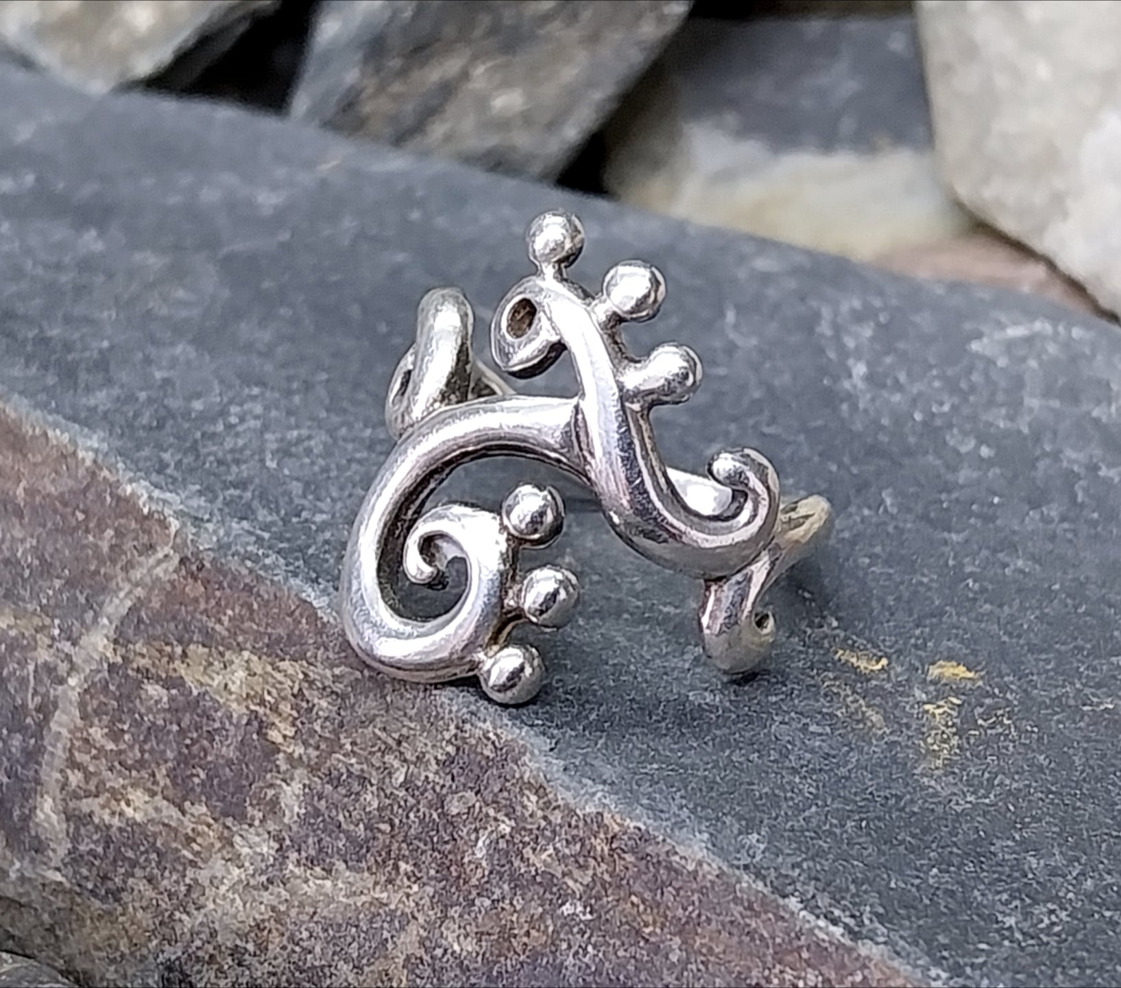 Vintage Abstract Sterling Silver Ring - uk size P (us 7.5) - 6g