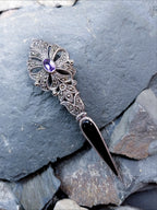 Vintage Long Amethyst BROOCH Sterling Silver with Marcasites - 10.1g