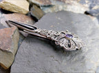 Vintage Long Amethyst BROOCH Sterling Silver with Marcasites - 10.1g