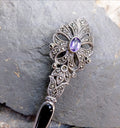 Vintage Long Amethyst BROOCH Sterling Silver with Marcasites - 10.1g