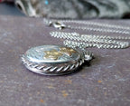 Vintage SILVER Oval LOCKET - with Gold Flowers on 17" Chain - 5g