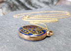 9ct GOLD and BLUE ENAMEL Celtic Locket Necklace & 18" Chain - 2.7g