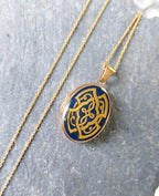 9ct GOLD and BLUE ENAMEL Celtic Locket Necklace & 18" Chain - 2.7g