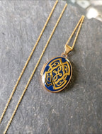 9ct GOLD and BLUE ENAMEL Celtic Locket Necklace & 18" Chain - 2.7g