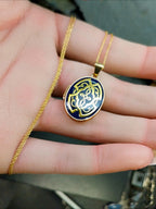 9ct GOLD and BLUE ENAMEL Celtic Locket Necklace & 18" Chain - 2.7g