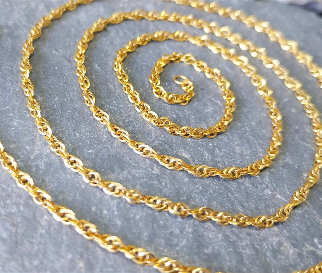 Vintage 9ct GOLD Twisted Rope Chain Necklace, 24" - 2.5g