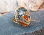 Vintage 9ct Gold MOSS AGATE Ring - Dendritic - c 1965 - Size uk M (us 6) - 5g