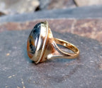 Vintage 9ct Gold MOSS AGATE Ring - Dendritic - c 1965 - Size uk M (us 6) - 5g