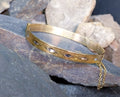 Vintage 9ct Rolled GOLD BANGLE - Diamond Design with Safety Chain - 12g