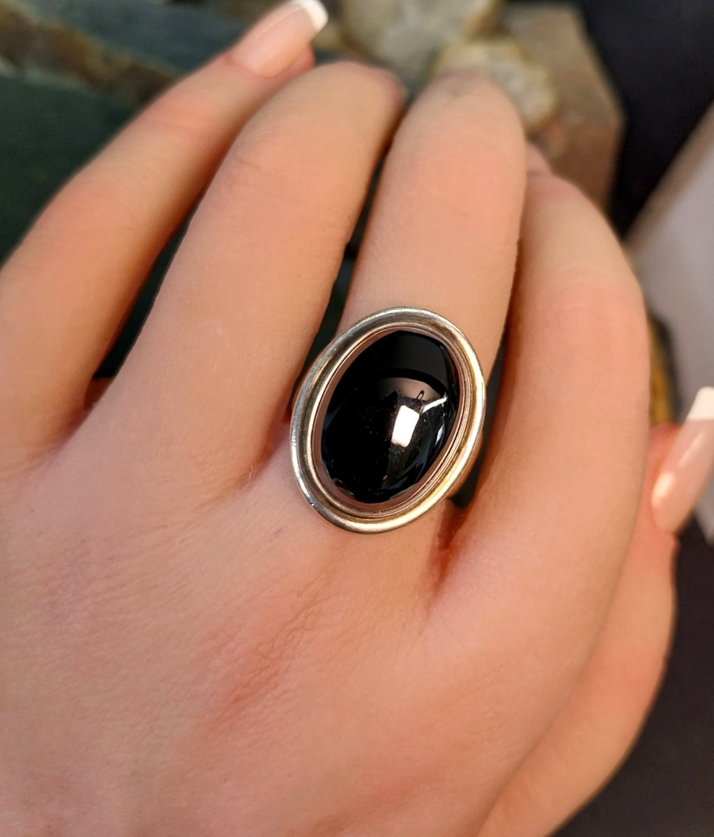 Georg Jensen Sterling Silver HEMATITE Ring Design 46A - size N 1/2 (7) - 12.7g