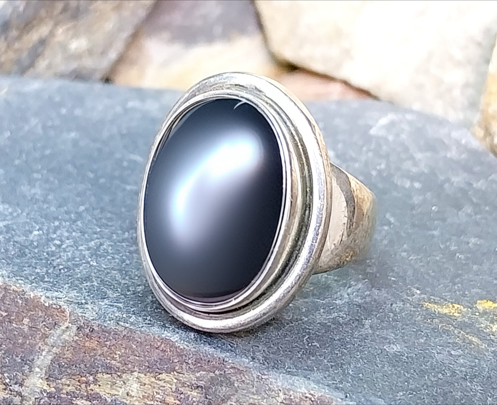 Georg Jensen Sterling Silver HEMATITE Ring Design 46A - size N 1/2 (7) - 12.7g