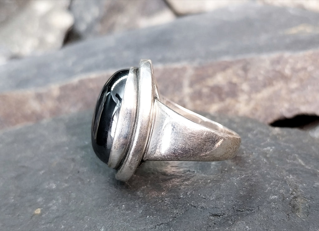 Georg Jensen Sterling Silver HEMATITE Ring Design 46A - size N 1/2 (7) - 12.7g