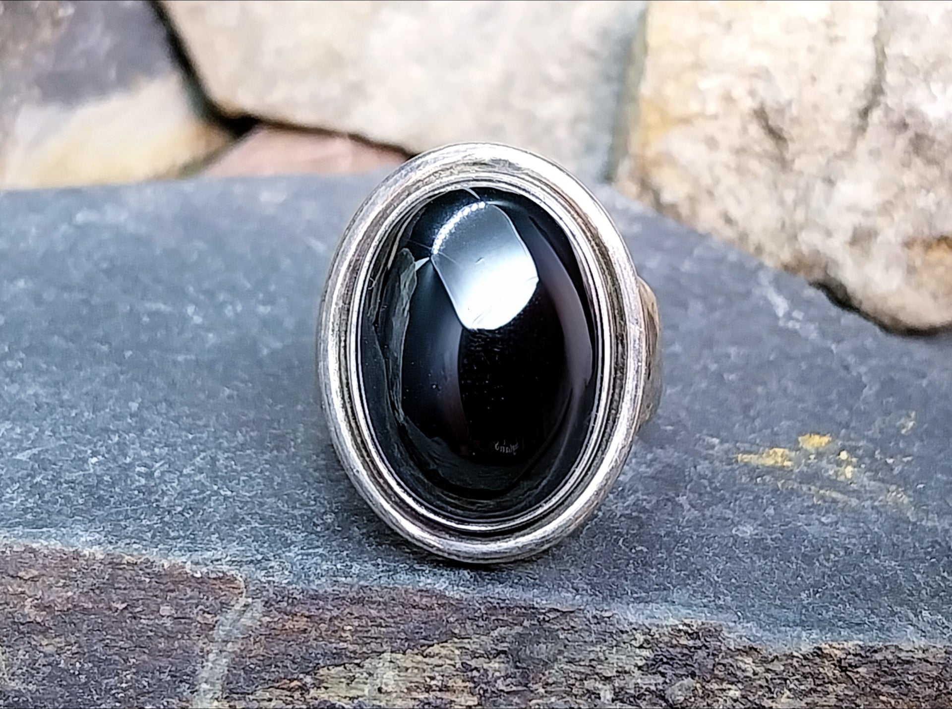 Georg Jensen Sterling Silver HEMATITE Ring Design 46A - size N 1/2 (7) - 12.7g