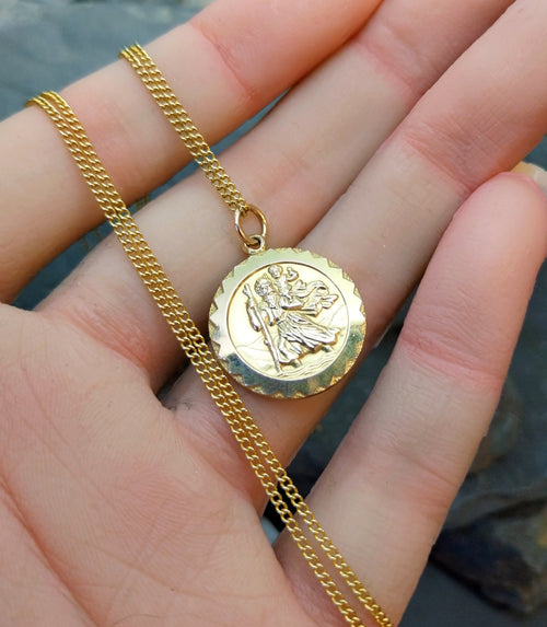9ct Gold Georg Jensen St Christopher Necklace - Double Sided on 20" Chain - 6.1g