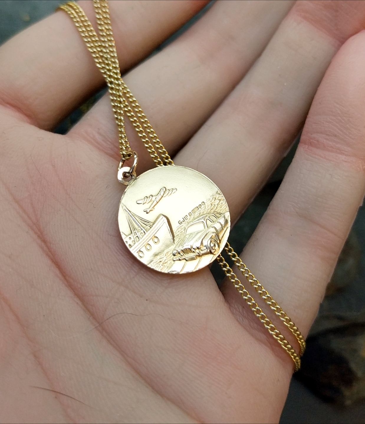9ct Gold Georg Jensen St Christopher Necklace - Double Sided on 20" Chain - 6.1g