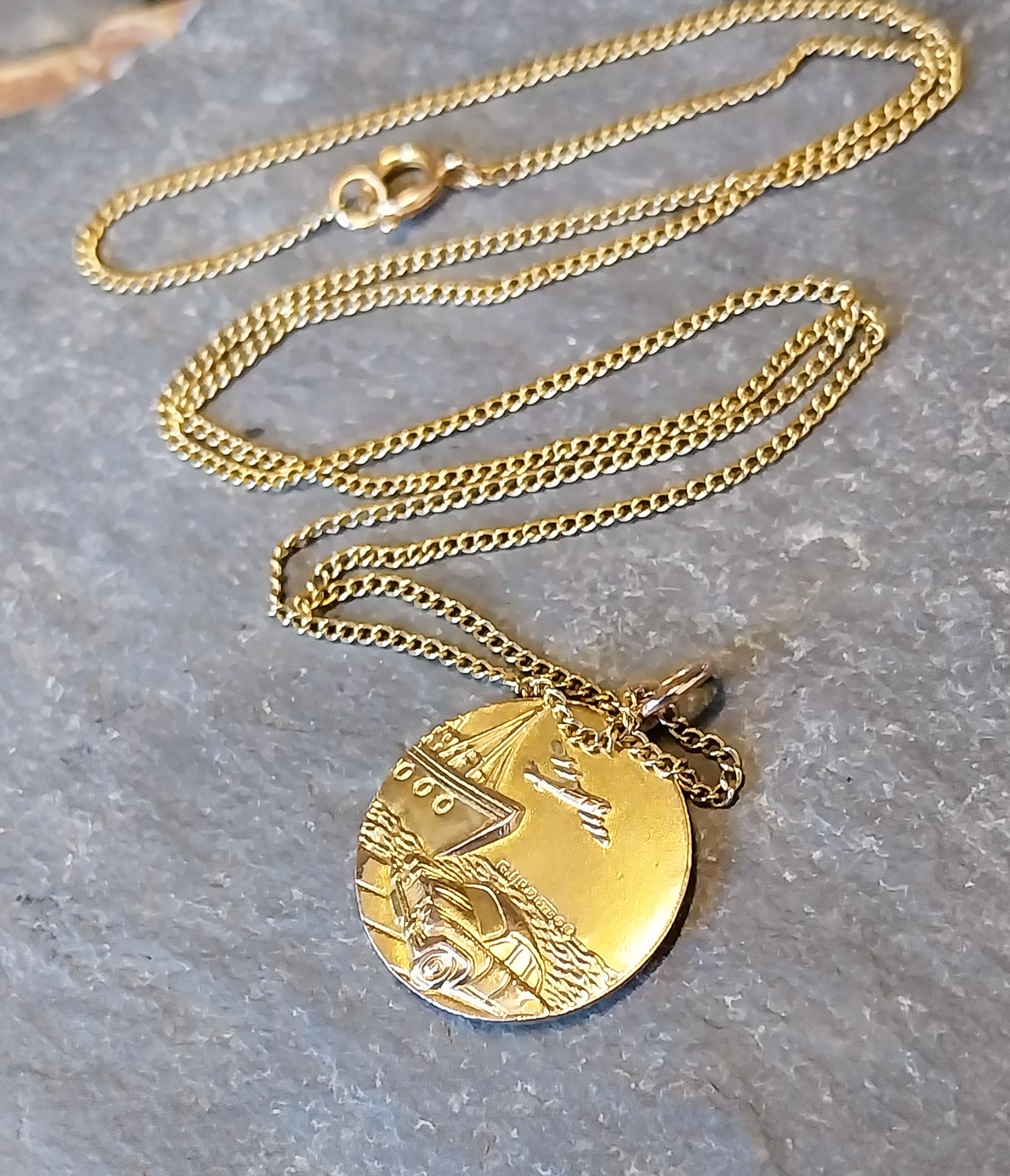 9ct Gold Georg Jensen St Christopher Necklace - Double Sided on 20" Chain - 6.1g