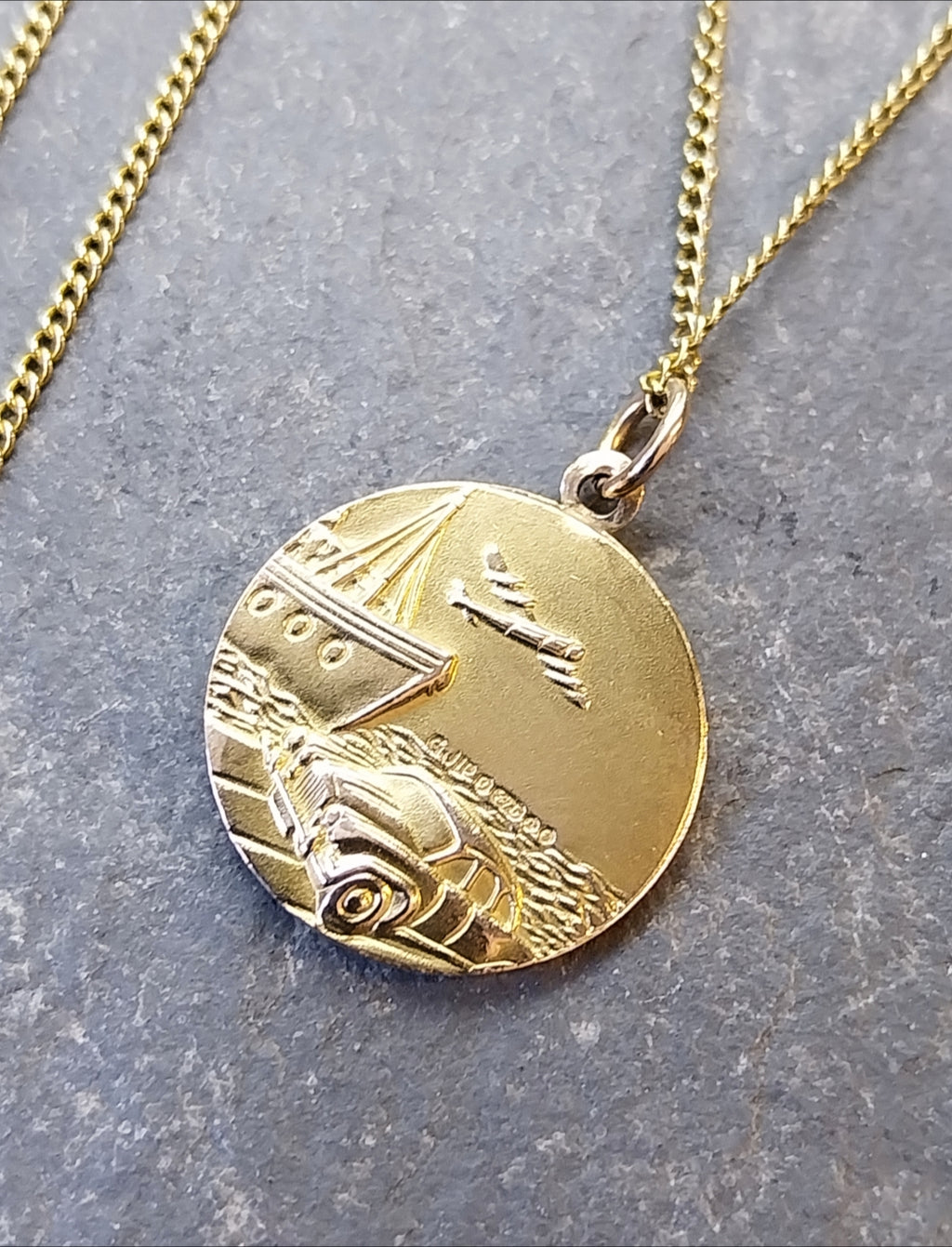 9ct Gold Georg Jensen St Christopher Necklace - Double Sided on 20" Chain - 6.1g