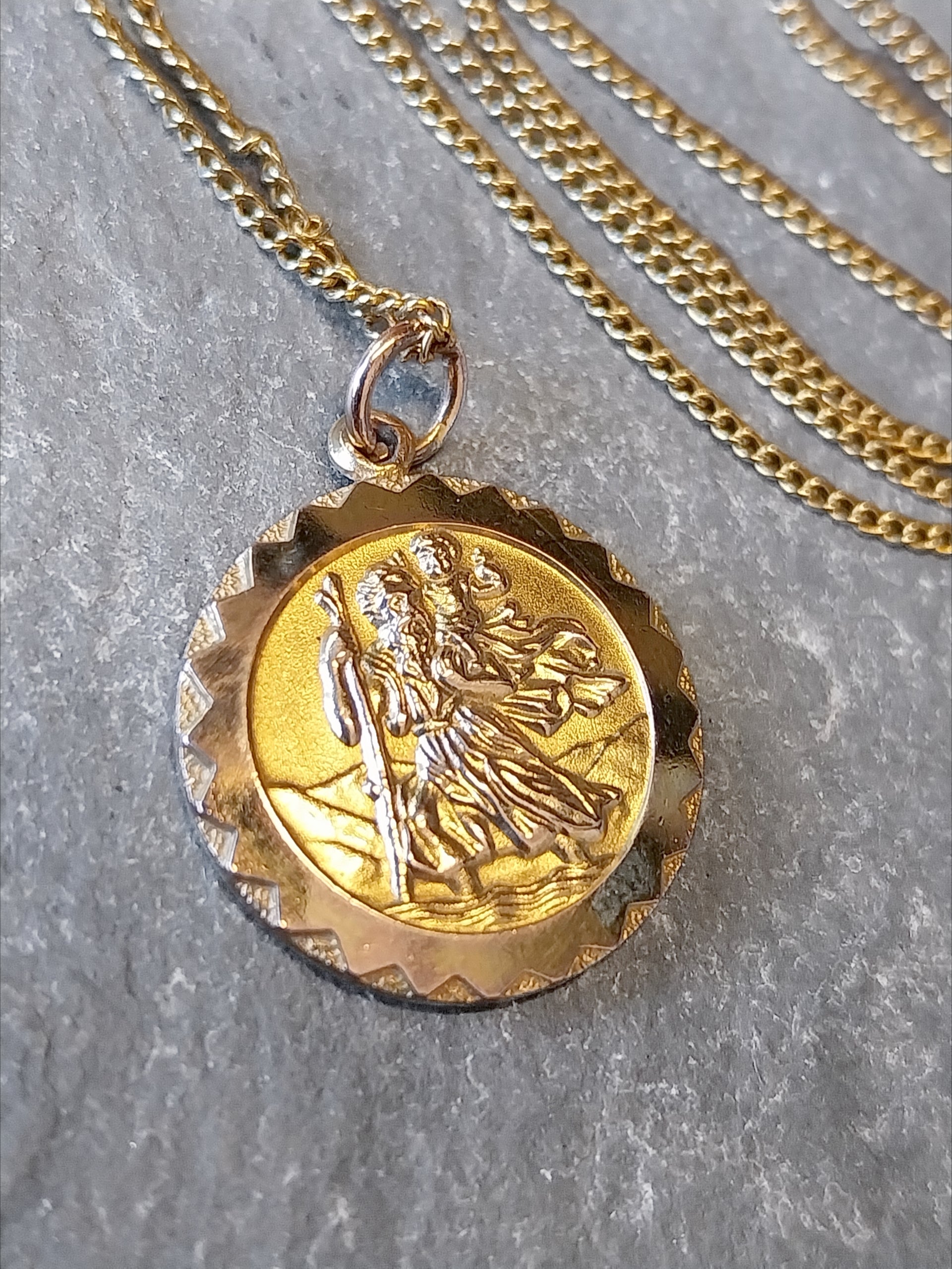 9ct Gold Georg Jensen St Christopher Necklace - Double Sided on 20" Chain - 6.1g