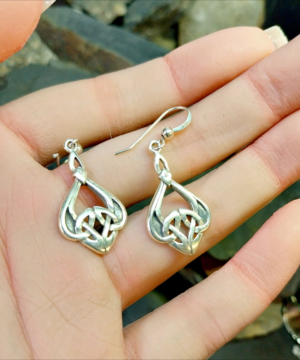 Celtic Knot Sterling Silver Dangle Earrings - 3.6g