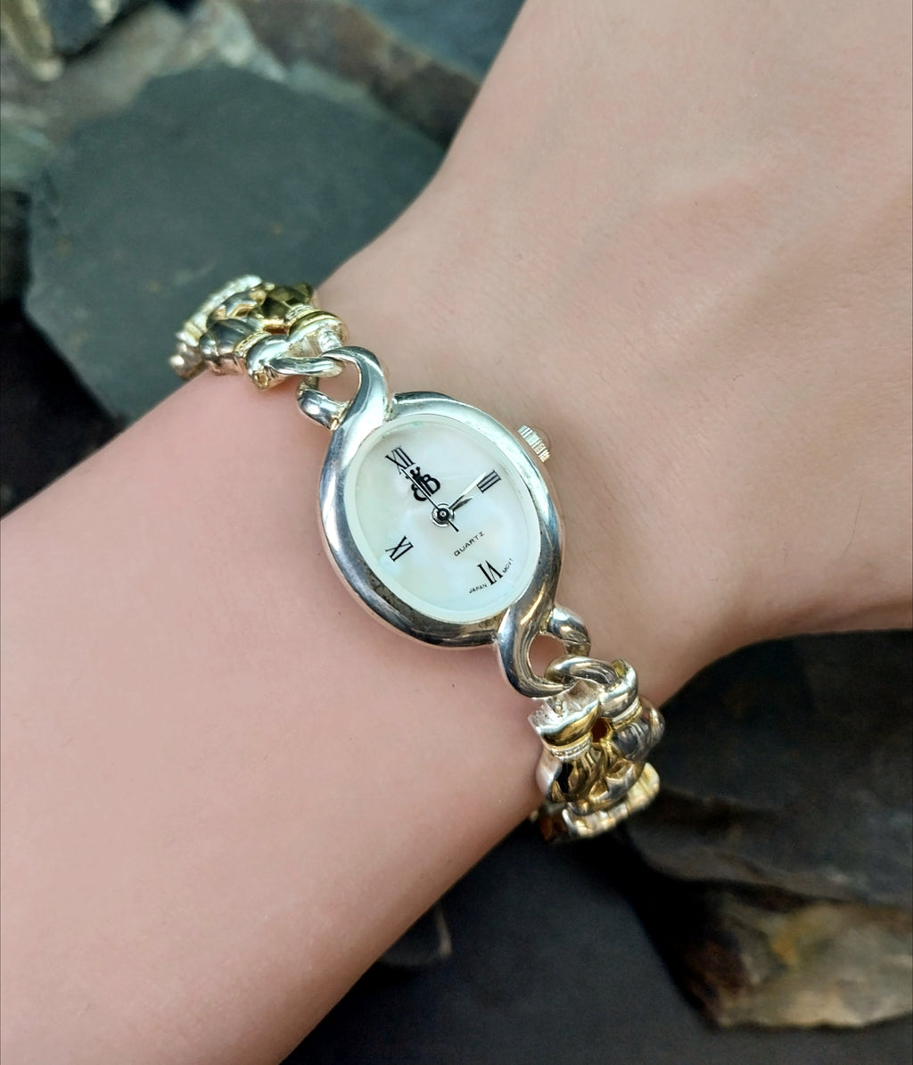 Vintage Sterling Silver WATCH - Double Cat bracelet Strap 18cm - 31.2g