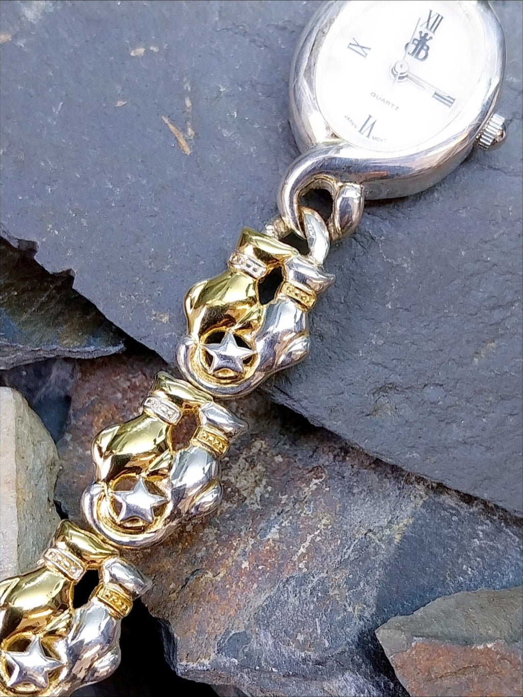 Vintage Sterling Silver WATCH - Double Cat bracelet Strap 18cm - 31.2g