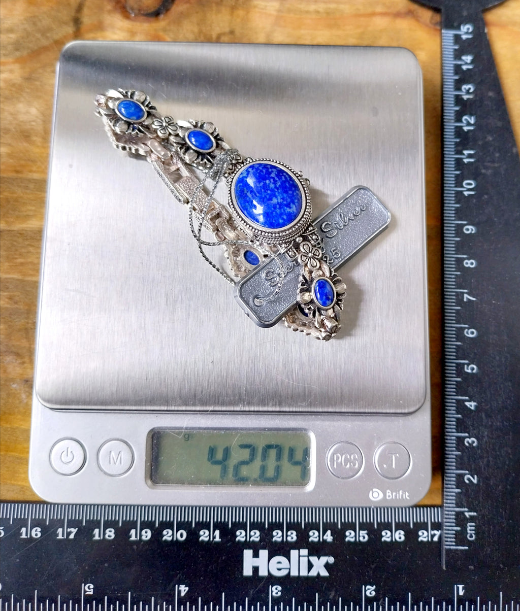 Vintage Sterling Silver WATCH - with Turquoise Gemstone Bracelet Strap 18cm 42g