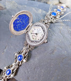 Vintage Sterling Silver WATCH - with Turquoise Gemstone Bracelet Strap 18cm 42g