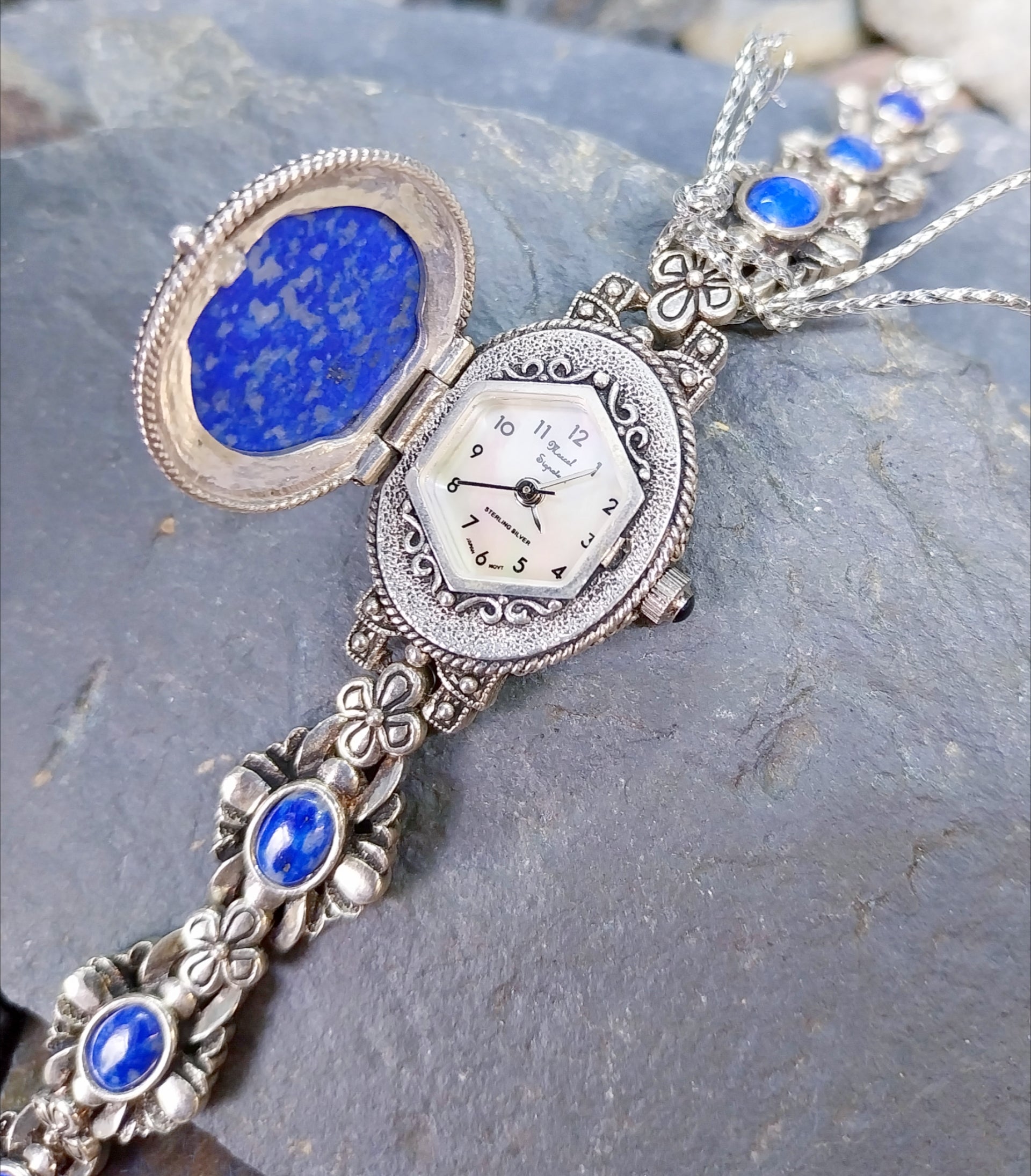 Vintage Sterling Silver WATCH - with Turquoise Gemstone Bracelet Strap 18cm 42g