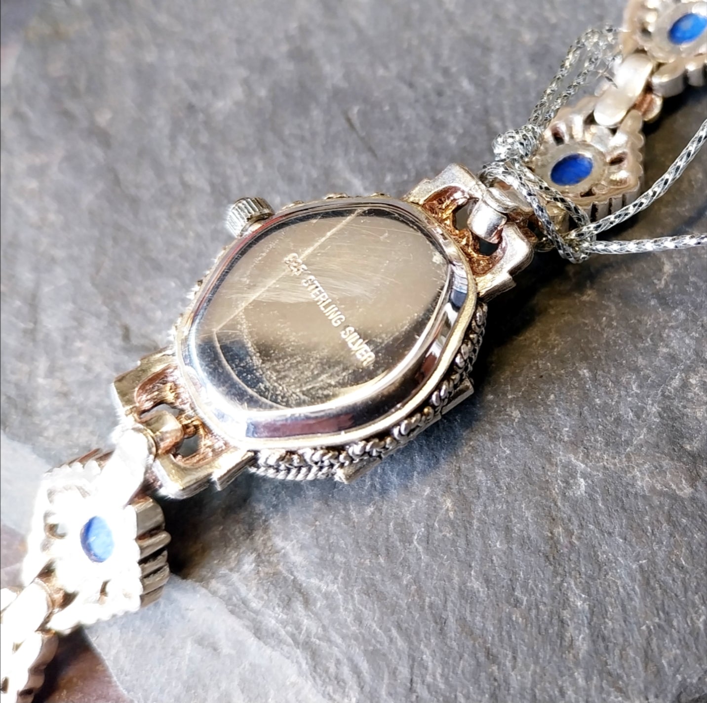 Vintage Sterling Silver WATCH - with Turquoise Gemstone Bracelet Strap 18cm 42g