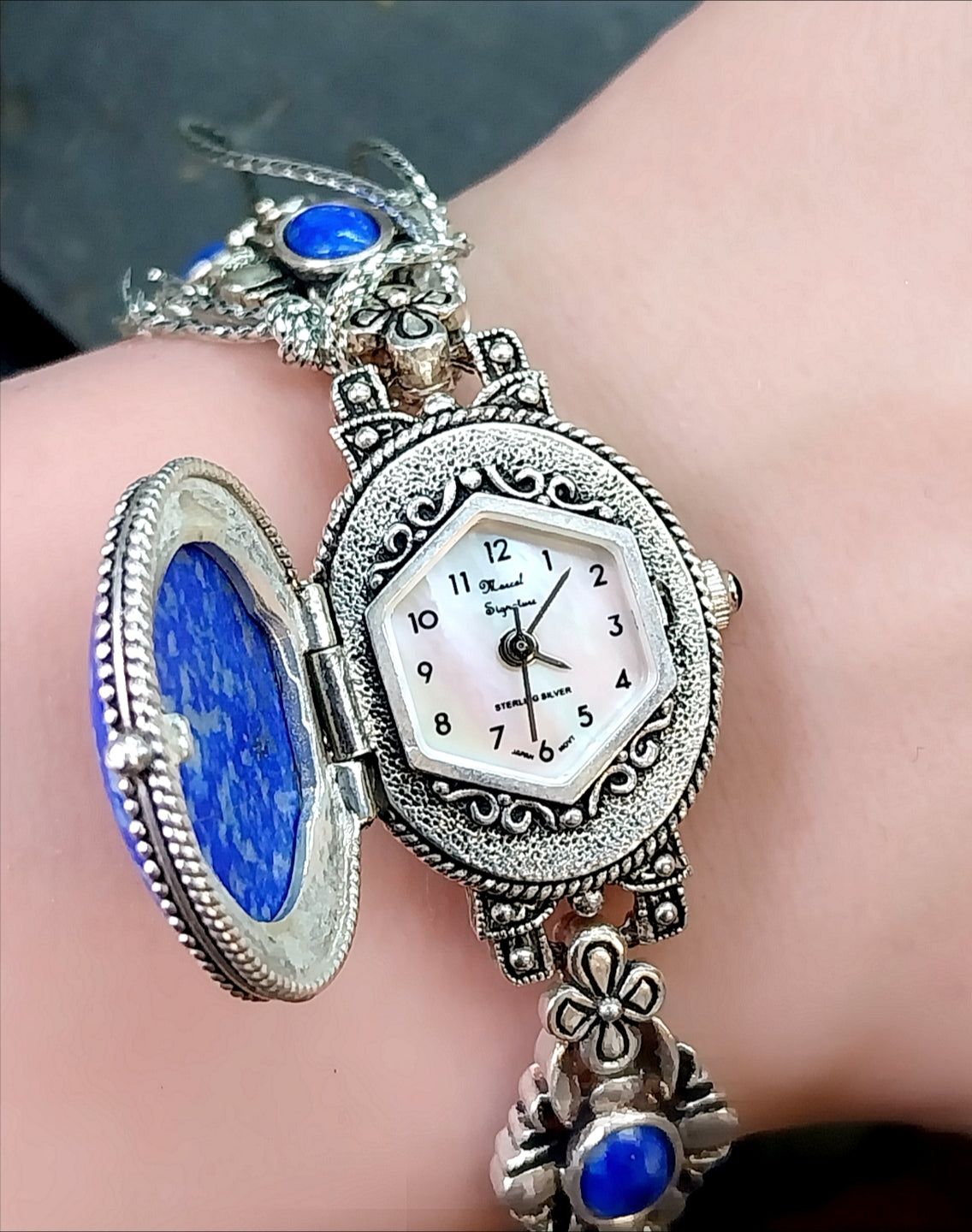 Vintage Sterling Silver WATCH - with Turquoise Gemstone Bracelet Strap 18cm 42g
