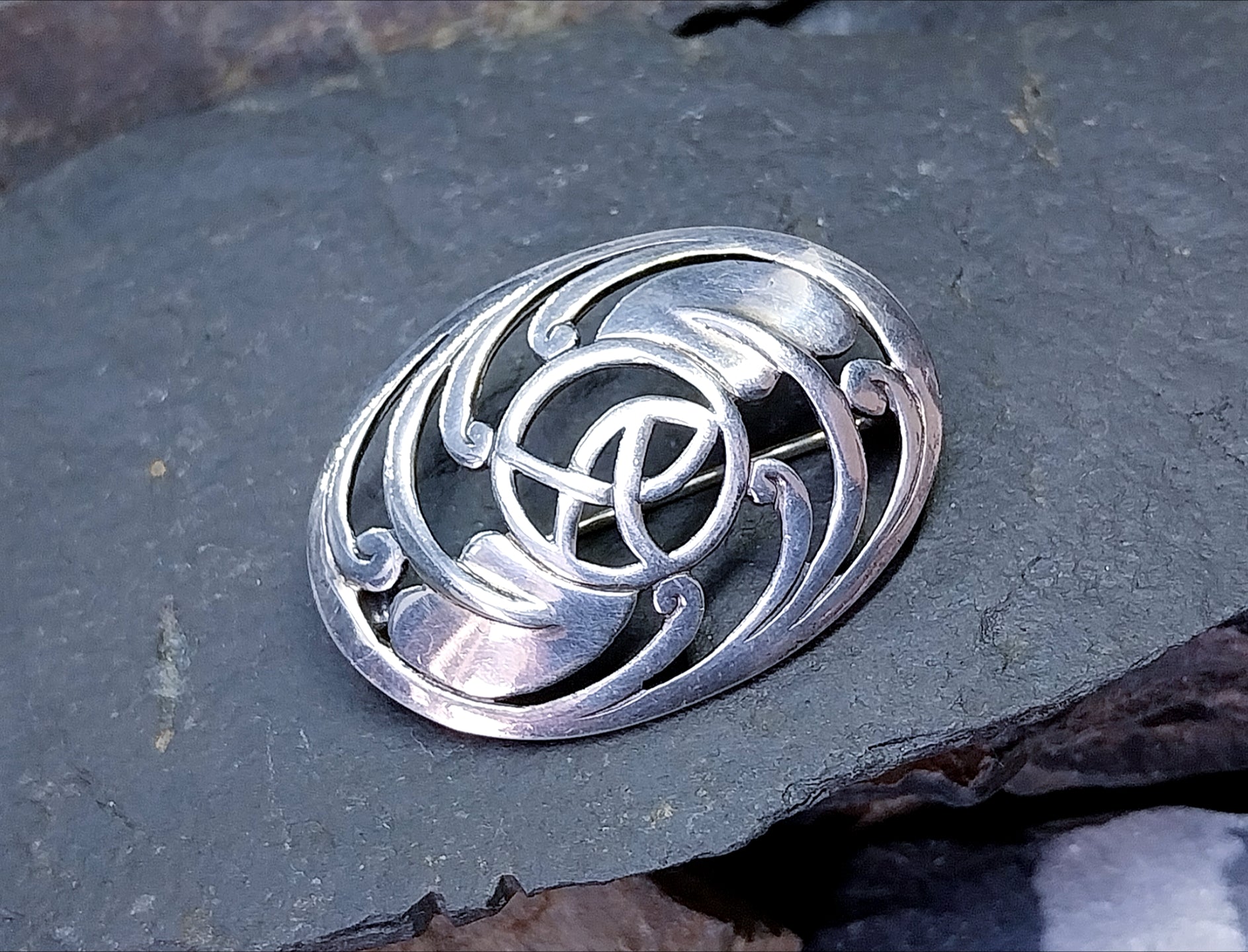 Vintage Sterling Silver Mackintosh Rose Art Nouveau Brooch - 8.6g