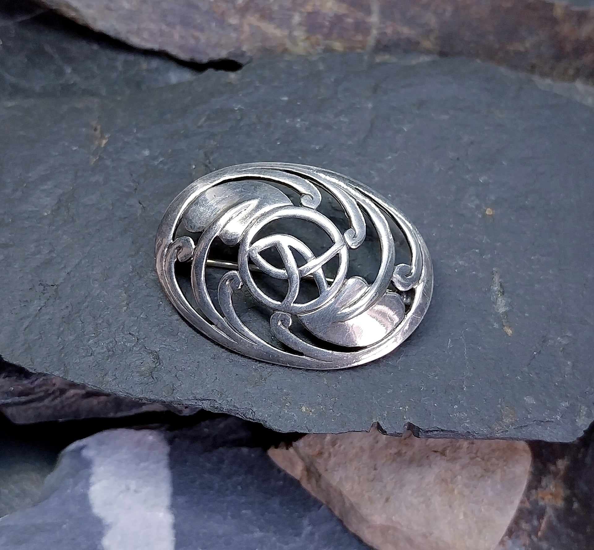 Vintage Sterling Silver Mackintosh Rose Art Nouveau Brooch - 8.6g