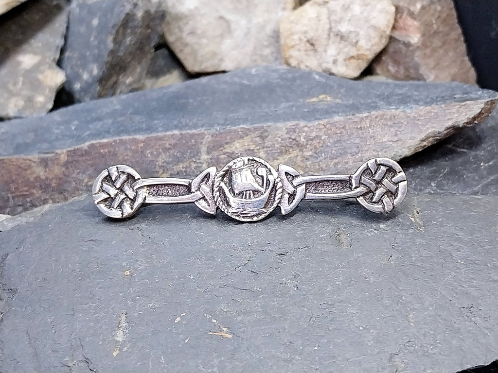 Vintage Sterling Silver Viking Ship Brooch Chester Hallmarks circa 1946