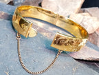 Vintage 9ct Rolled GOLD BANGLE BRACELET with Safety Chain -  18.9g