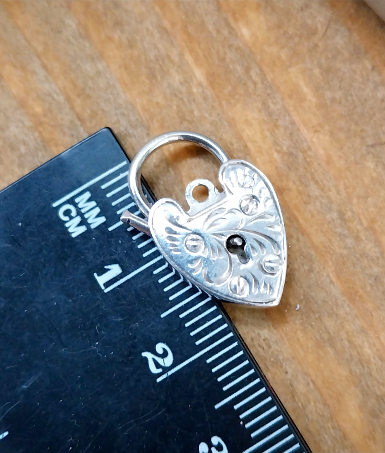 GEORG JENSEN Sterling Silver Engraved Heart Lock Charm - for bracelet - 2.1g