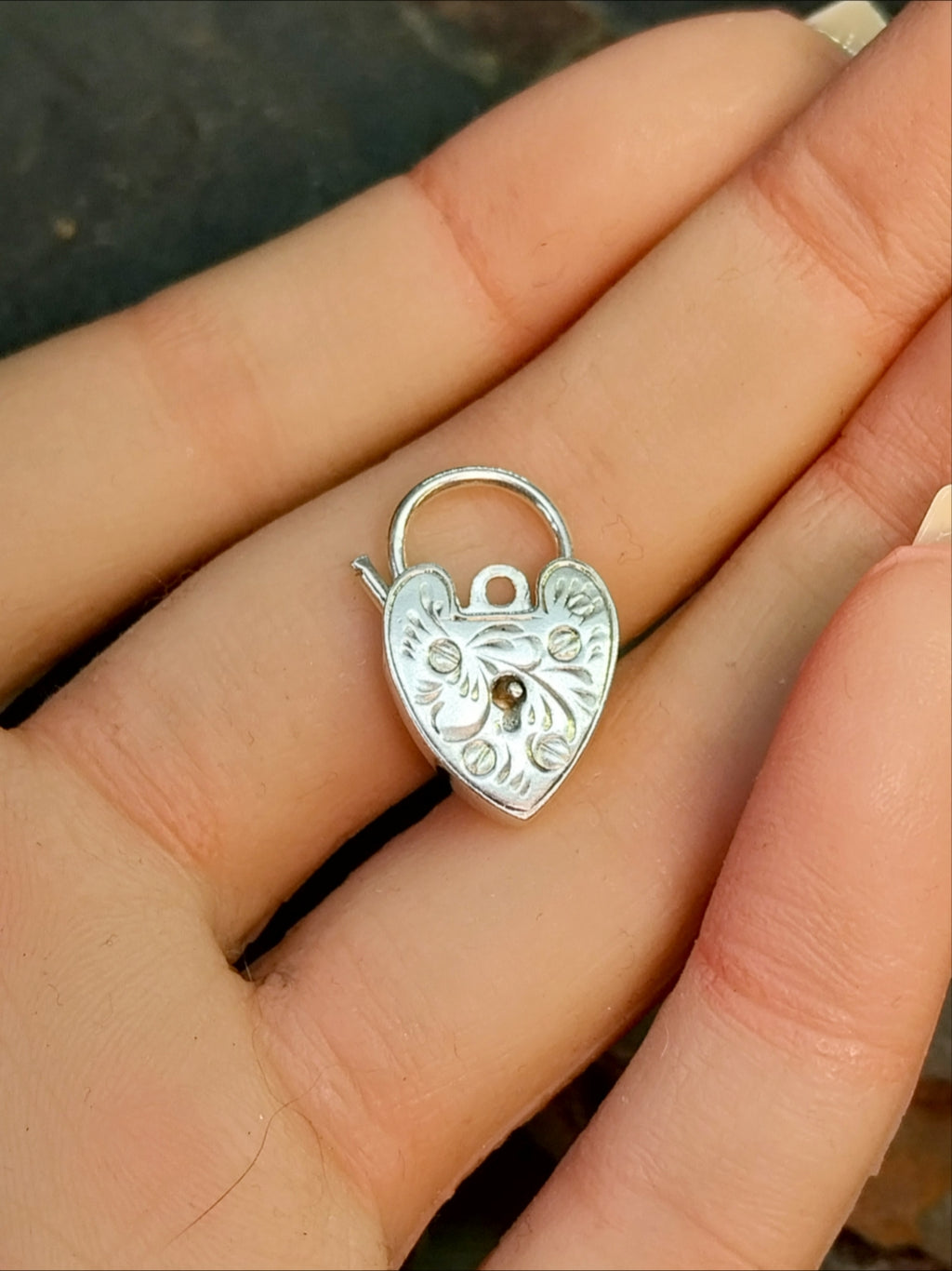GEORG JENSEN Sterling Silver Engraved Heart Lock Charm - for bracelet - 2.1g