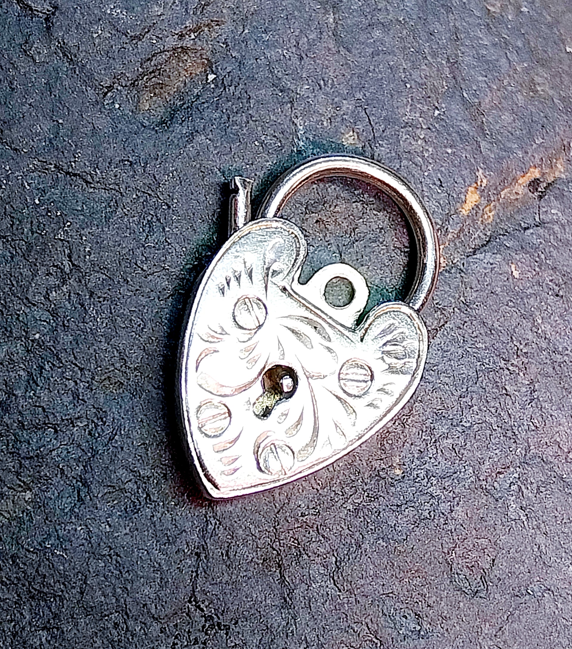 GEORG JENSEN Sterling Silver Engraved Heart Lock Charm - for bracelet - 2.1g