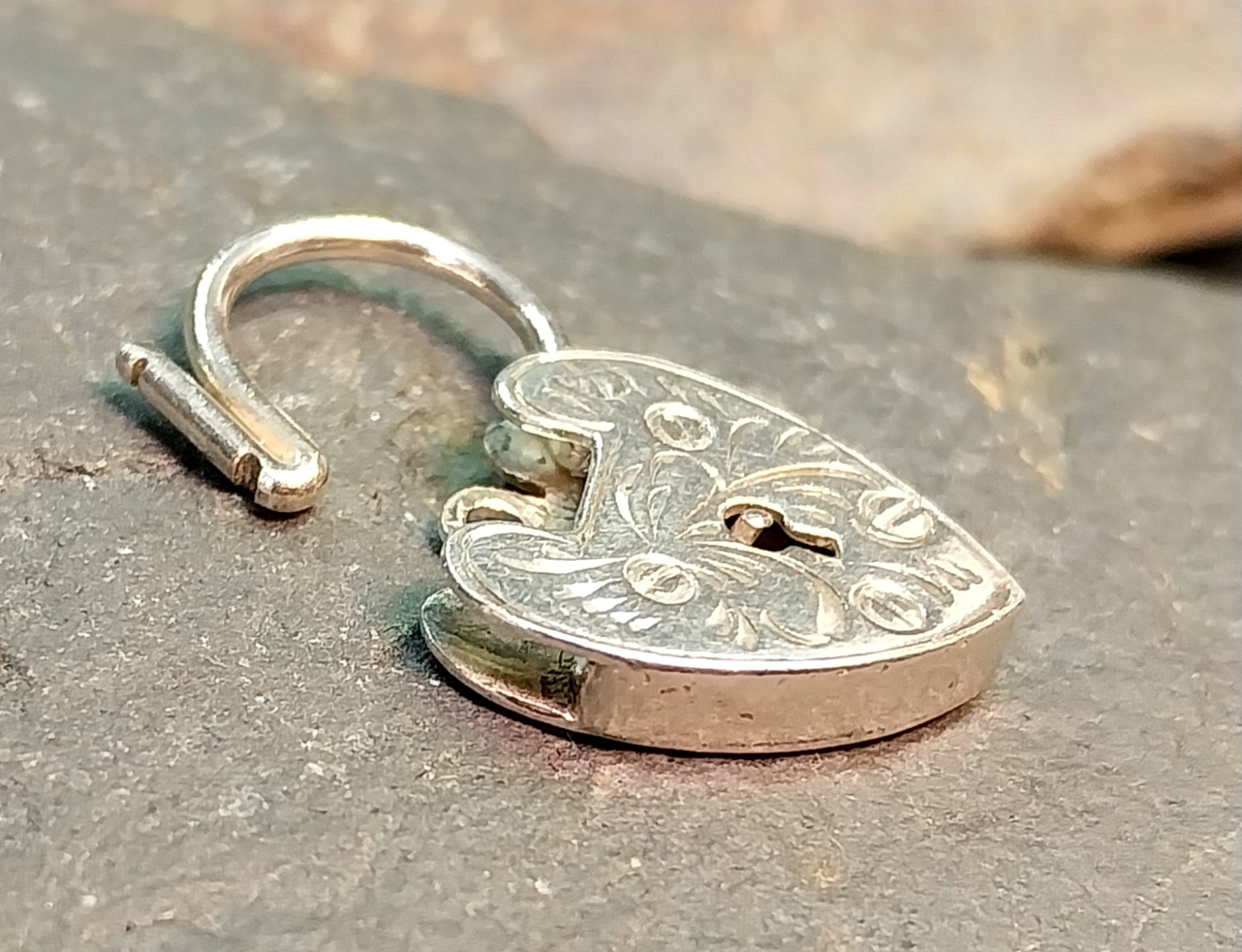 GEORG JENSEN Sterling Silver Engraved Heart Lock Charm - for bracelet - 2.1g