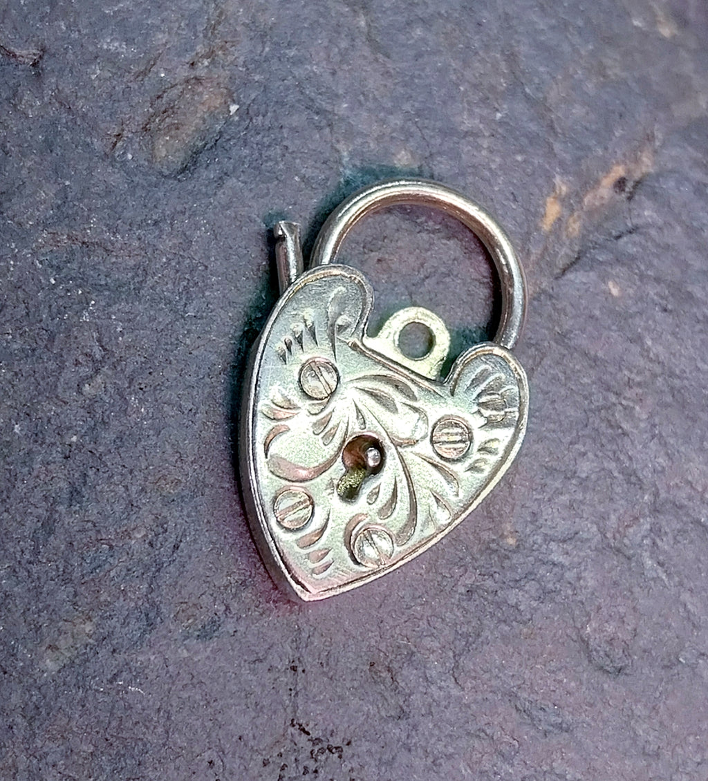 GEORG JENSEN Sterling Silver Engraved Heart Lock Charm - for bracelet - 2.1g