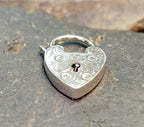 GEORG JENSEN Sterling Silver Engraved Heart Lock Charm - for bracelet - 2.1g