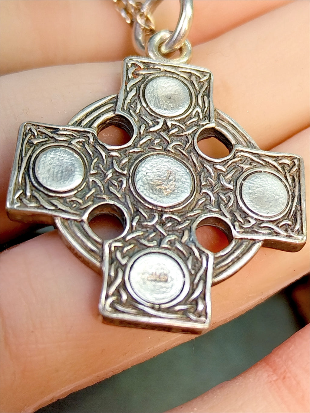 Sterling Silver CELTIC CROSS Pendant Necklace  22" Chain 14.9g