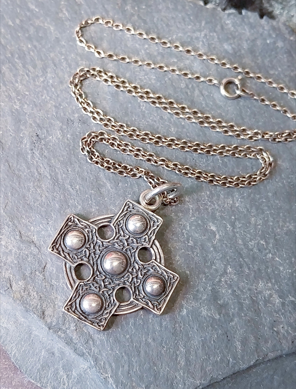 Sterling Silver CELTIC CROSS Pendant Necklace  22" Chain 14.9g