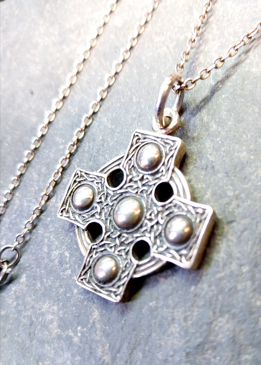 Sterling Silver CELTIC CROSS Pendant Necklace  22" Chain 14.9g