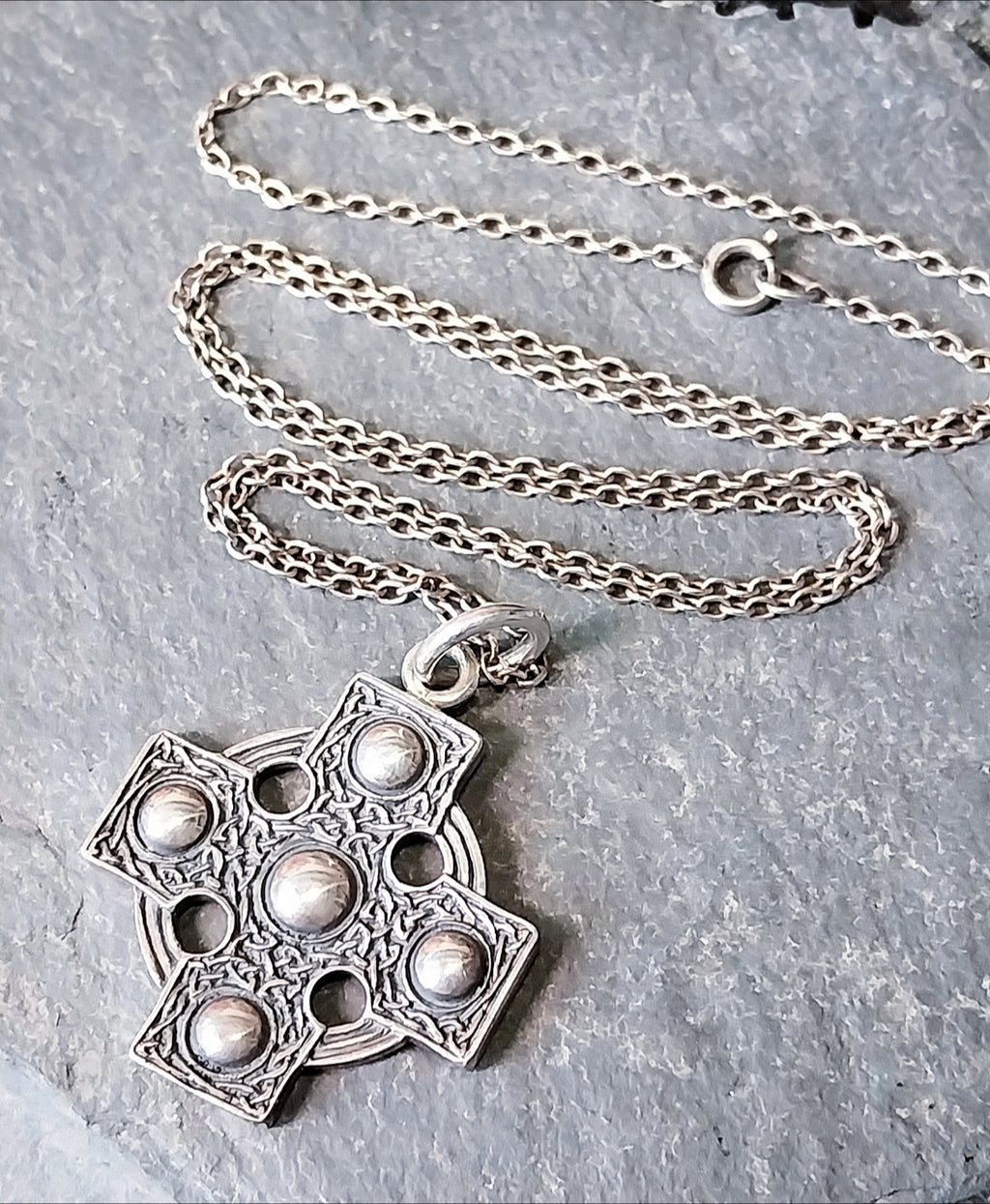 Sterling Silver CELTIC CROSS Pendant Necklace  22" Chain 14.9g