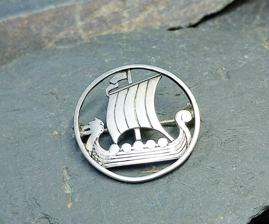 Vintage Shetland Silvercraft Viking Ship Long Boat Brooch - 4.5g