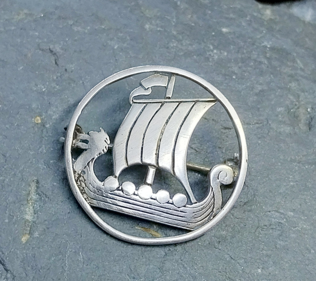 Vintage Shetland Silvercraft Viking Ship Long Boat Brooch - 4.5g