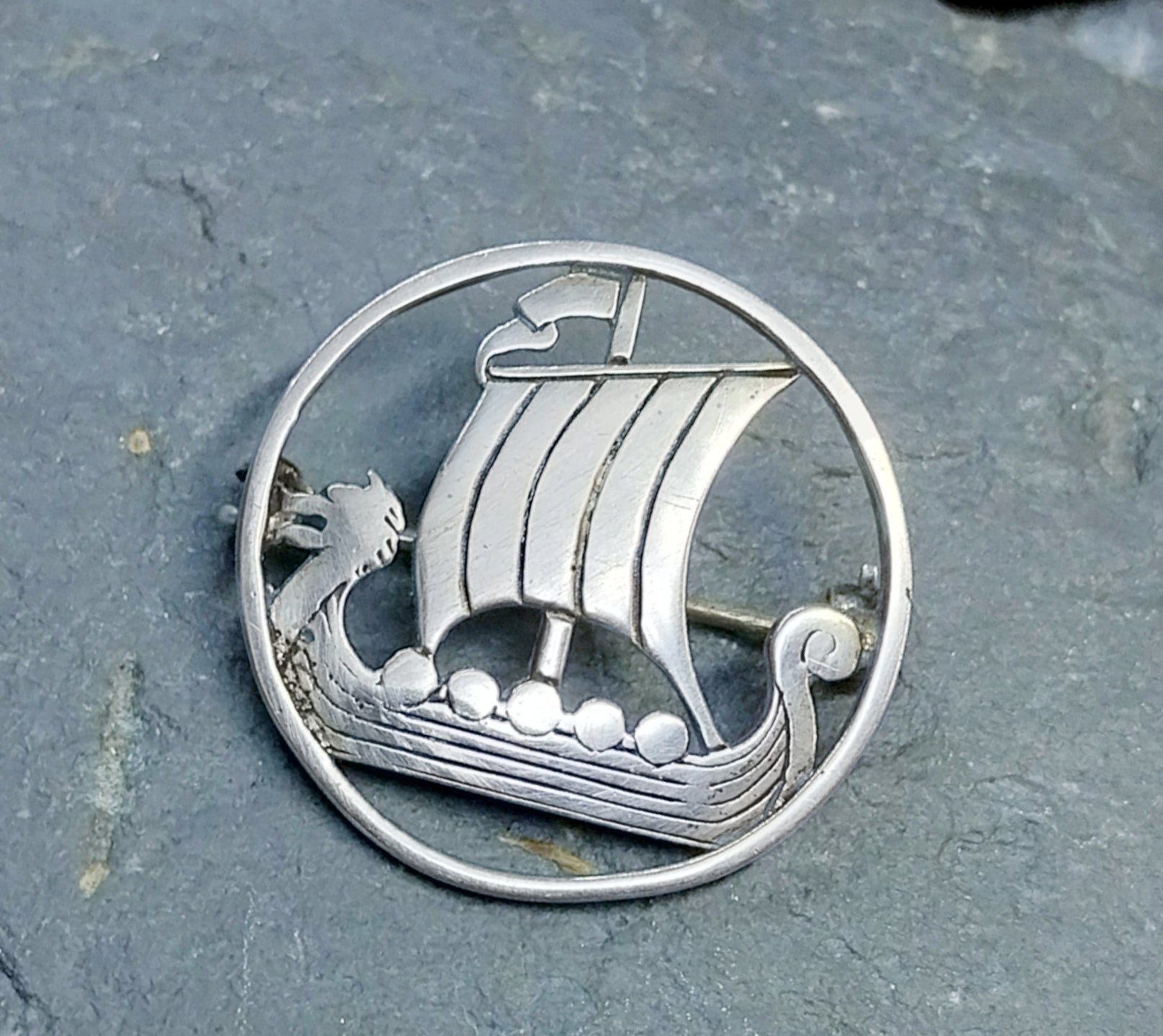 Vintage Shetland Silvercraft Viking Ship Long Boat Brooch - 4.5g