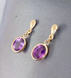 9ct GOLD Classic Amethyst Drop EARRINGS - 1.2g